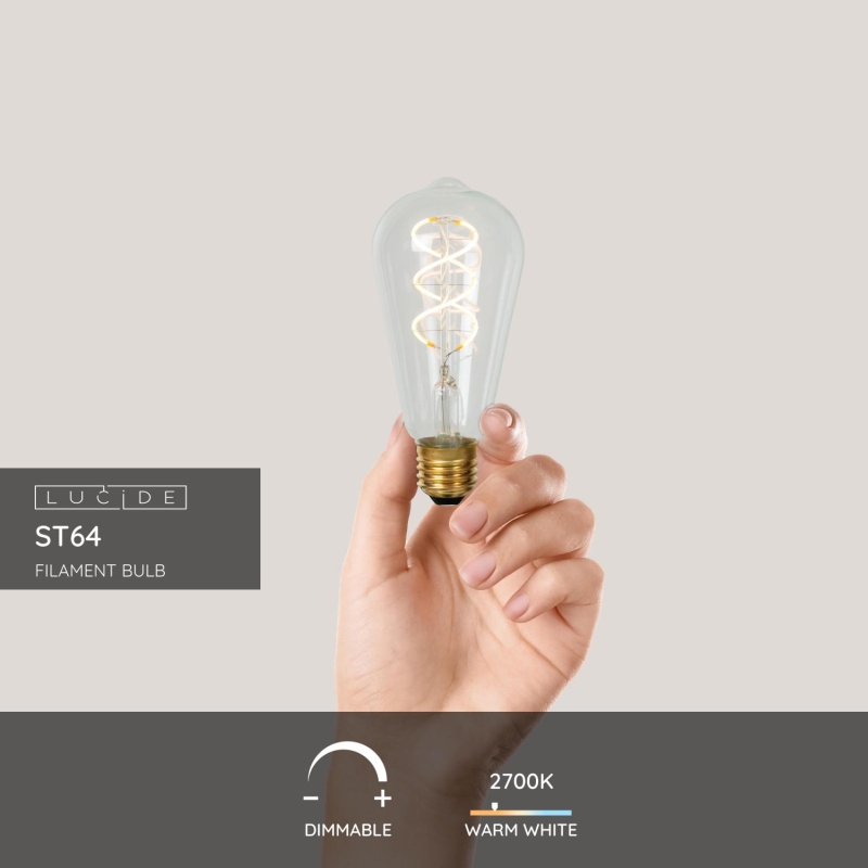Lucide ST64 - Žiarovka - Ø 6,4 cm - LED Rozm. - E27 - 1x4,9W 2700K - Transparent